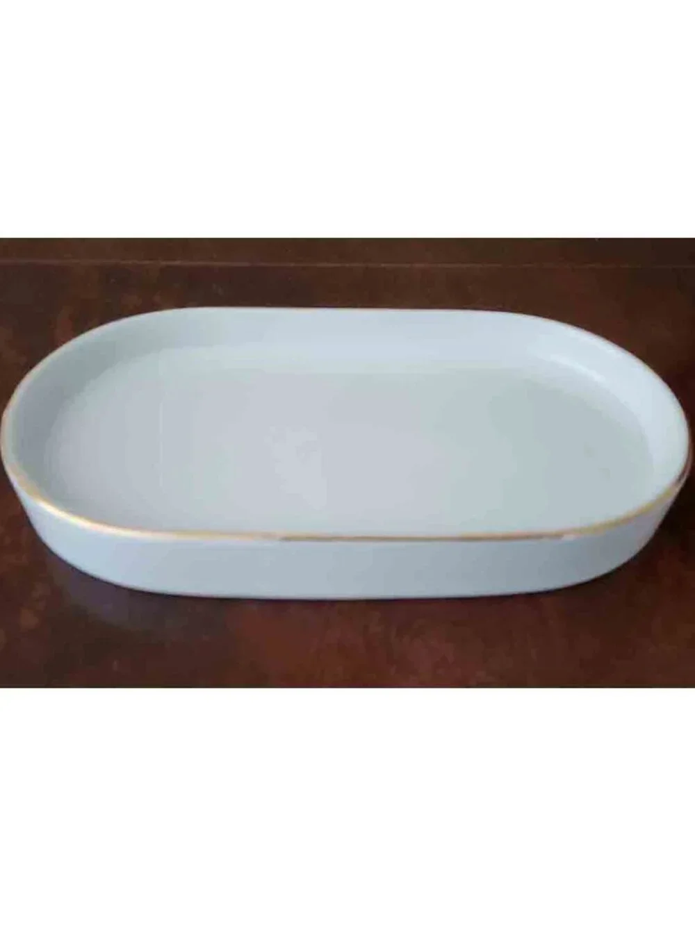 NEW Williams Sonoma Valet Tray Oval Porcelain Trinket Dish White Gold Trim